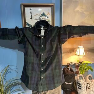 J. Crew Men's Plaid Shirt - Navy and Green